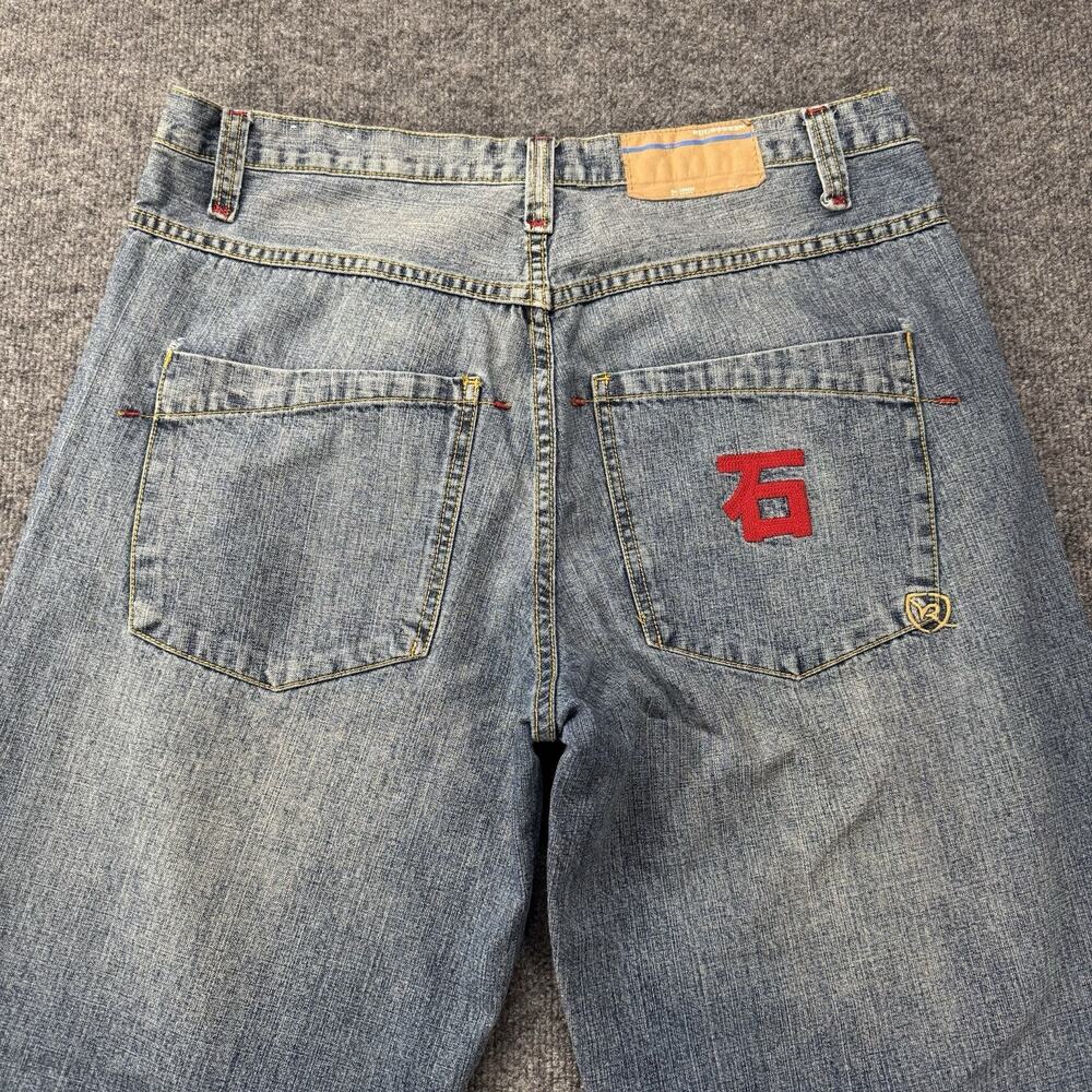 Vintage Y2K Rocket Men’s Embroidered Baggy Denim Jeans Hip Hop 36x32